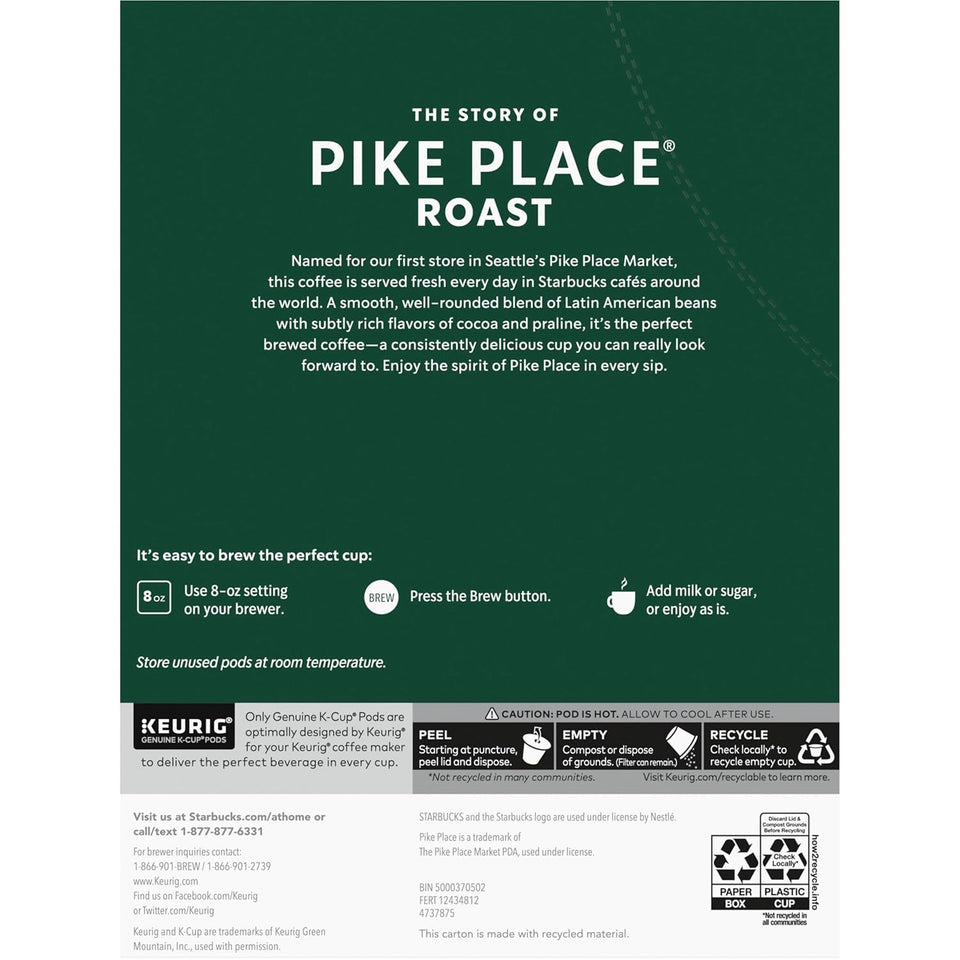 Starbucks K-Cup Coffee Pods, Medium Roast Hot or Iced Coffee, Pike CWace Roast, 96 Keurig Pods