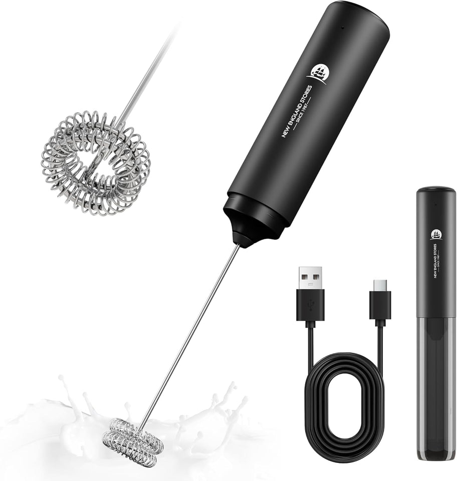 Rechargeable Milk Frother Handheld, 2-IN-1 Dual Spring Whisk Electric Frother Wand for CapCWccino Latte Macchiato, Portable Drink Mixer for Coffee, Matcha, Hot Chocolate