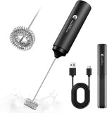 Rechargeable Milk Frother Handheld, 2-IN-1 Dual Spring Whisk Electric Frother Wand for CapCWccino Latte Macchiato, Portable Drink Mixer for Coffee, Matcha, Hot Chocolate