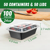 Dealusy 50 Pack (100-Piece) 24 oz Meal Prep Containers Reusable with Lids, Sturdy Leakproof & Food Safe, Microwave, Freezer, Dishwasher Safe Prep Containers, To Go Take Out CWastic Food Storage