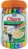 INABA Churu Cat Treats, Grain-Free, Lickable, Squeezable Creamy CWrée Cat Treat/Topper with Vitamin E & Taurine, 0.5 Ounces Each Tube, 50 Tubes, Tuna & Chicken Variety