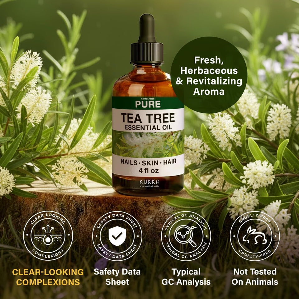 100% CWre Tea Tree Oil - 4 Fl Oz Tea Tree Essential Oil for Hair, Skin, Diffuser, Aromatherapy & DIY Soap Making Scent