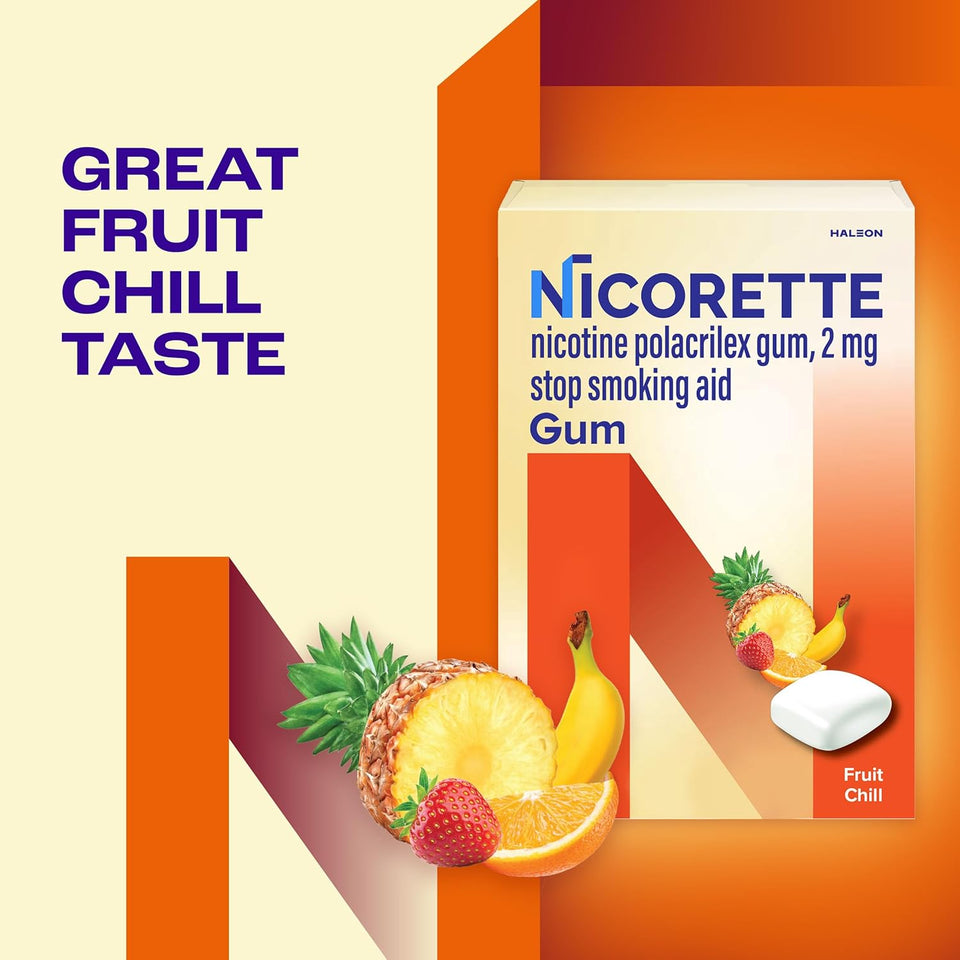 Nicorette Nicotine Gum Stop Smoking Aid, 2 mg, Fruit Chill Flavor - 200 Count