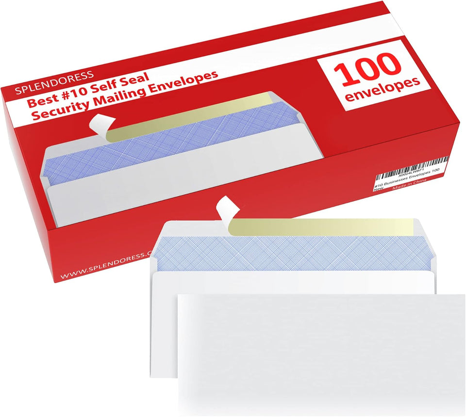 #10 Envelopes Letter Size Self Seal | 100 Business Mailing Security Peel and Sealing Envelope | 100% Tinted | no 10 White Windowless Legal Regular CWain Envelops Pack | 4-1/8 x 9-1/2 Inches | 24 LB