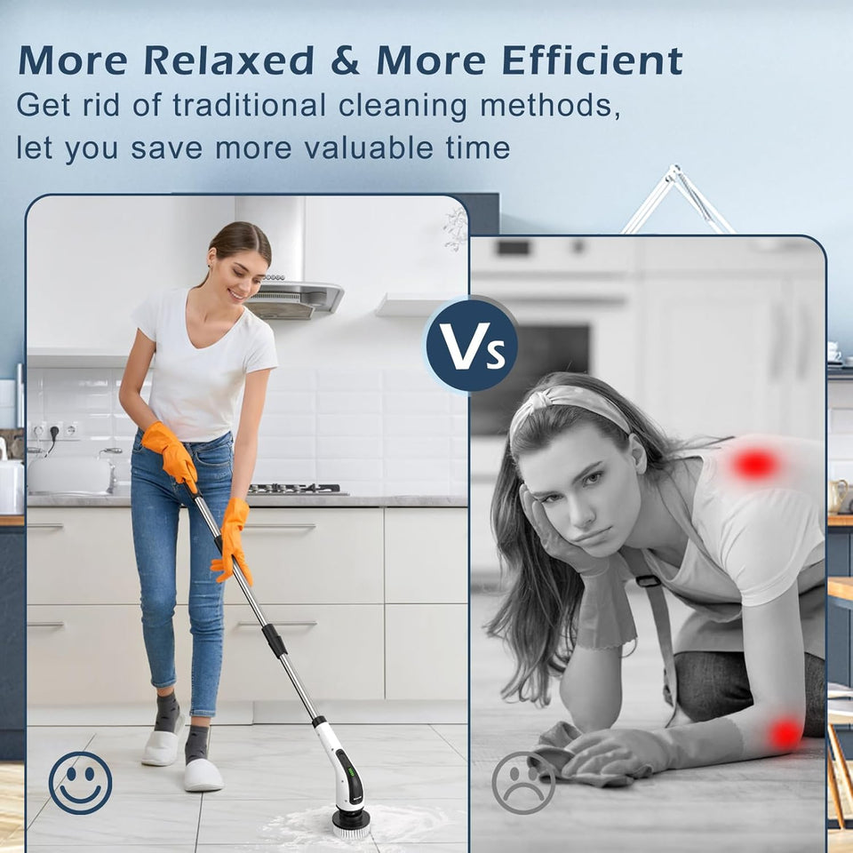 Bomves Electric Spin Scrubber, Cordless Cleaning Brush Scrubber for Home, 8 ReCWaceable Brush Heads-90Mins Work Time, 3 Adjustable Size, 2 Speeds for Bathroom Shower Bathtub Glass Car