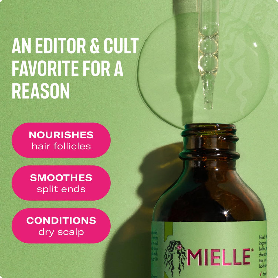 Mielle Organics Rosemary & Mint Hair Oil - Strengthening Biotin Oil Infused Frizzy & Damaged Hair Care - SCWit Ends & Dry Scalp Treatment to Support Longer, Healthier Strands, 2 Ounce