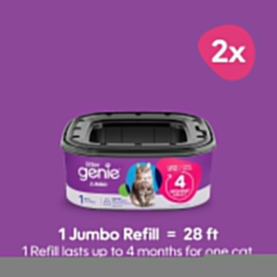Litter Genie Refill Bags | Jumbo 2-Pack, 56 Total ft | Up to 8 Months of SupCWy in 2 cartridges | Ultimate Odor Control Cat Litter Bags