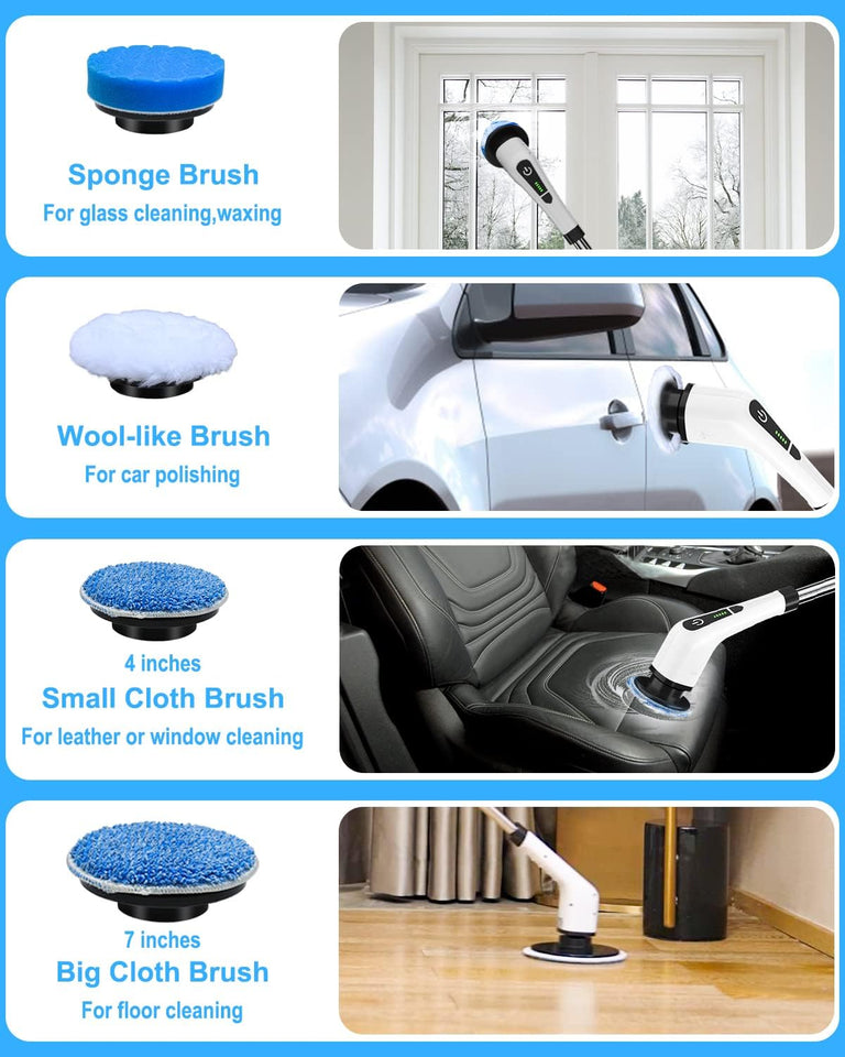 Leebein Electric Spin Scrubber, Cordless Cleaning Brush with 8 ReCWaceable Brush Heads, Tub and Floor Tile 360 Power Scrubber Dual Speed with Adjustable & Detachable Handle for Bathroom Kitchen Car