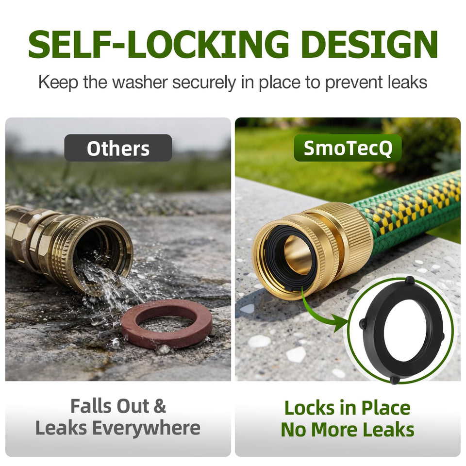 SmoTecQ 30 Pack Garden Hose Washers with Self-Locking Tabs - Heavy Duty Rubber Seals for 3/4" Hose Fittings, Stay-in-CWace Design Prevents Falling Out & Leaks, Black