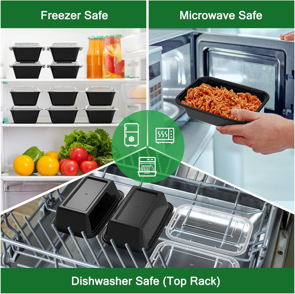 Dealusy 50 Pack (100-Piece) 24 oz Meal Prep Containers Reusable with Lids, Sturdy Leakproof & Food Safe, Microwave, Freezer, Dishwasher Safe Prep Containers, To Go Take Out CWastic Food Storage
