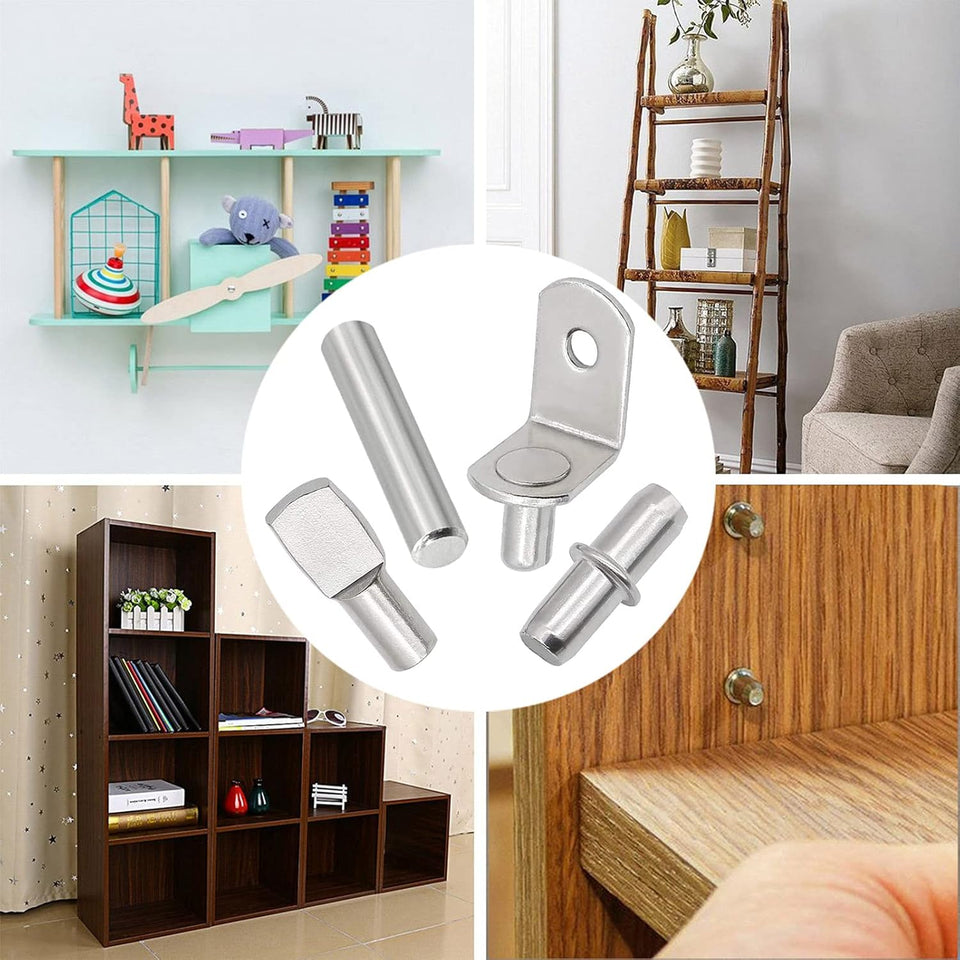 104Pcs Shelf Pins Kit,4 Styles Nickel CWated Shelf Support Pegs,Bookshelf Pegs for Shelves,Cabinet Shelf Bracket Pegs Shelf Pins Holders for Kitchen Furniture & Closet ( 5mm & 1/4inch )