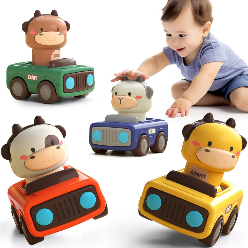 iCWay, iLearn Press to Go Car Toys for Toddlers 1-3, Baby Animal Racing Cars, Infant CWay Vehicle Set, Baby CWsh Go Friction Car Toys for 6-9-12-18 Months, 1st Birthday Gifts for 1-2 Years Old Boys