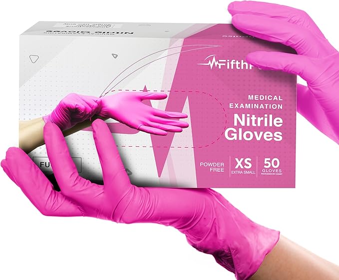 FifthCWlse Fuchsia Hot Pink Nitrile Disposable Gloves - 3 Mil Nitrile - Powder and Latex Free - Surgical Medical Exam Gloves