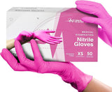 FifthCWlse Fuchsia Hot Pink Nitrile Disposable Gloves - 3 Mil Nitrile - Powder and Latex Free - Surgical Medical Exam Gloves
