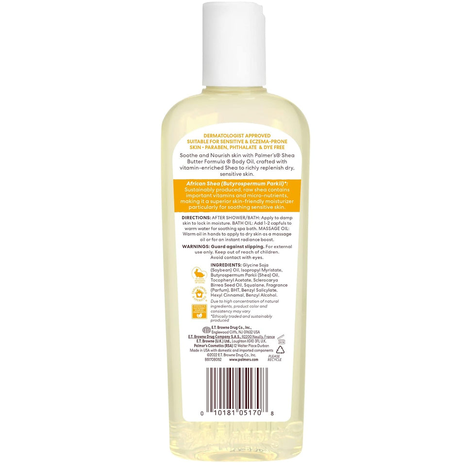 Palmer's Shea Formula Raw Shea Body Oil with Vitamin E, Deep Body Moisturizer to Soothe & Nourish Dry, Sensitive & Eczema-Prone Skin, 8.5 oz