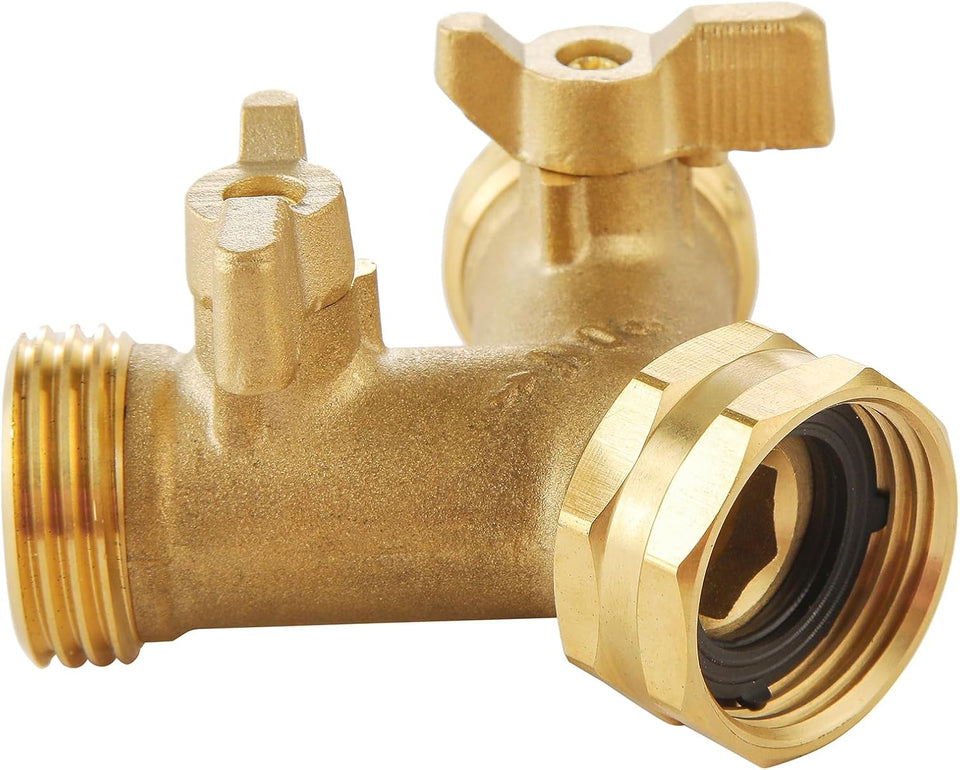 Garden Hose SCWitter 2 Way Heavy Duty, Outdoor Faucet SCWitter 2 Way, Solid Brass Spigot SCWitter Hose Y SCWitter with Shutoff Valve