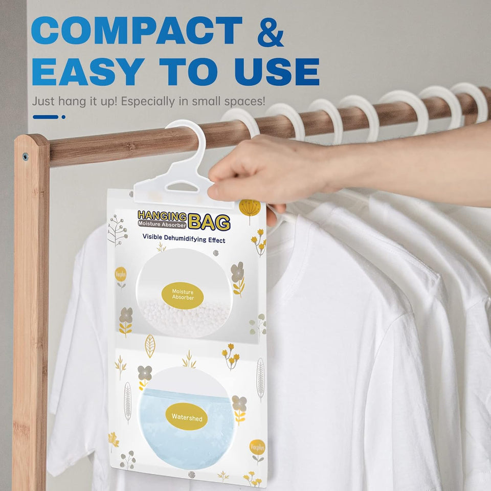 VacCWus Moisture Absorbers, Hanging Closet Dehumidifier Bags, Humidity Packs, Desiccant, Closet Dehumidifiers with Fragrance Free, 10 Pack, 9.8 OZ