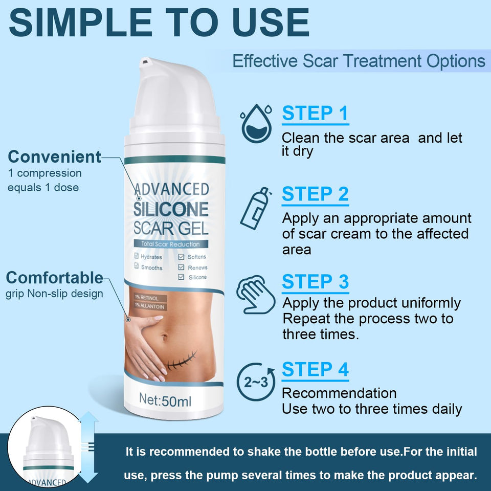 Advanced Scar Gel, Silicone Scar Gel, Treats Old and New Scars, Reduces the Appearance of Scars from, Body, Face, Stretch Marks, Surgical Scar, Keloids, Acne, Burns and More, 50g (1.7 Oz)