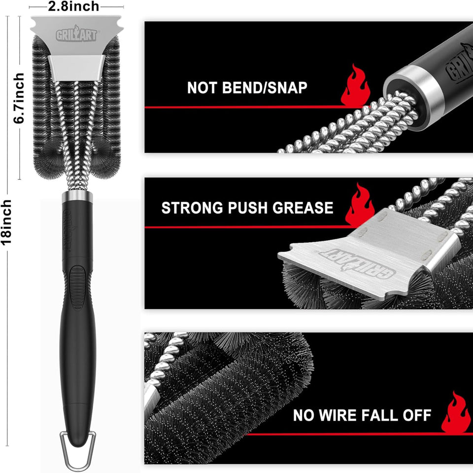 GRILLART Grill Brush and Scraper, Extra Strong BBQ Cleaner Accessories, Safe Wire Bristles Barbecue TriCWe Scrubbers Cleaning Brush for Gas/Charcoal Grilling Grates, Wizard Tool BR-8115