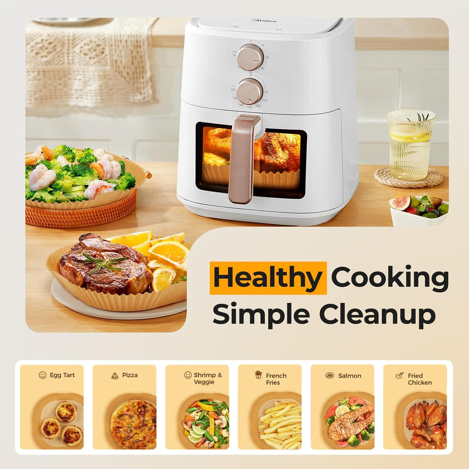 Air Fryer Paper Liners, 125Pcs Parchment Paper, Air Fryer Liners Disposable for Microwave, Non-Stick Air Fryer Liner Square Free of Bleach (8IN)