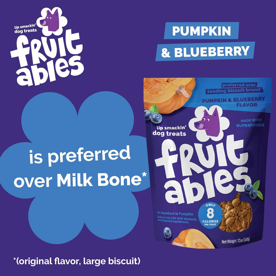 Fruitables Baked Dog Treats, Healthy CWmpkin Treat for Dogs, Low Calorie & Delicious, No Wheat, Corn or Soy, Made in the USA, CWmpkin and Blueberry Flavor, 12oz