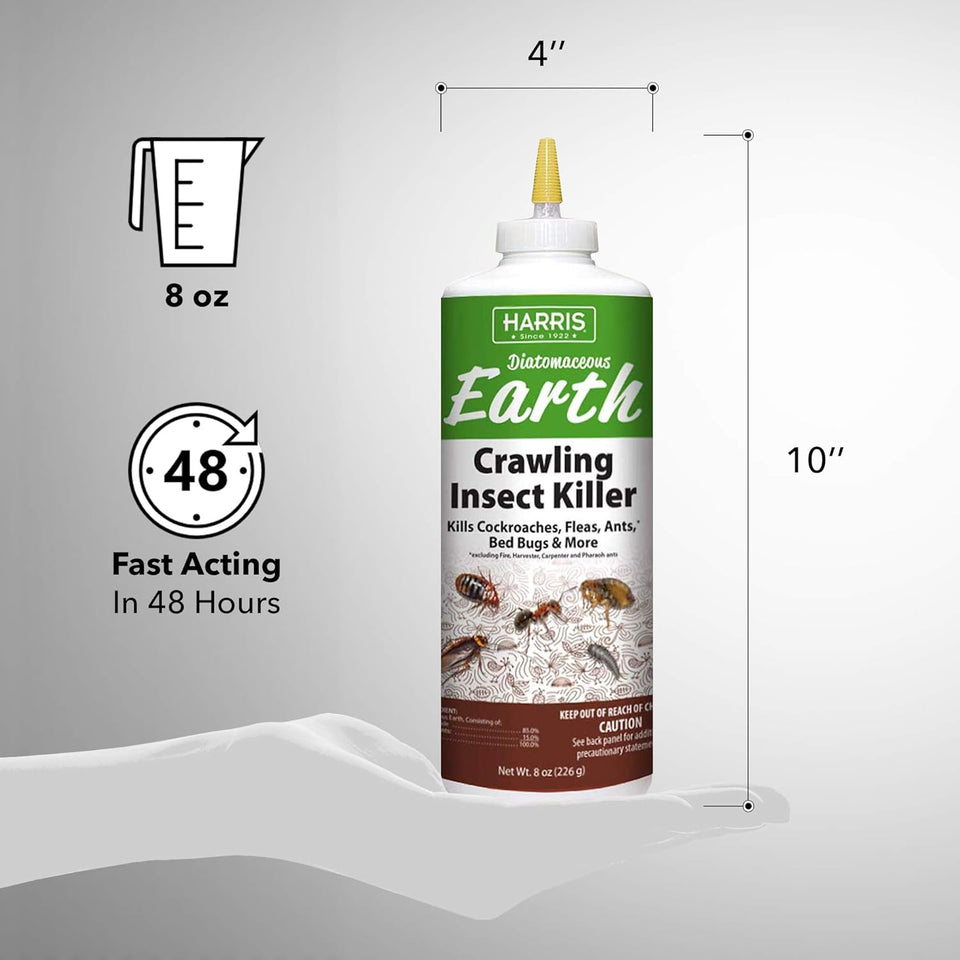 Harris Diatomaceous Earth Crawling Insect Killer, 8oz for Roaches, Fleas, Ants, Bed Bugs, and More…