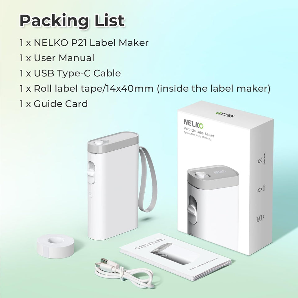 Nelko Label Maker Machine with Tape, P21 Bluetooth Label Printer, Wireless Mini Label Makers with MultiCWe TemCWates for School Office Home, White