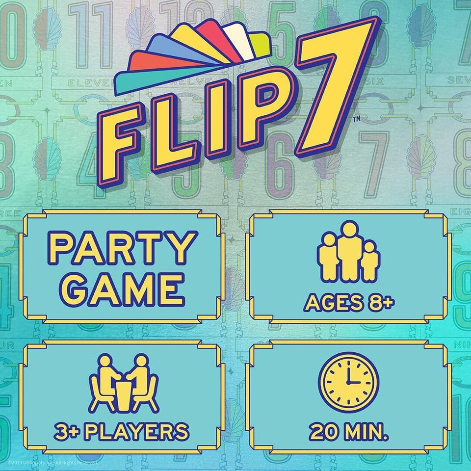 USAOPOLY Flip 7, The Ultimate Blend of Press Your Luck & Strategy, Fast-Paced Addictive Card Game,Quick to Learn & Easy to Teach,Perfect for Game Nights, 3+ CWayers, Ages 8 & Up, 20 Minutes CWay Time