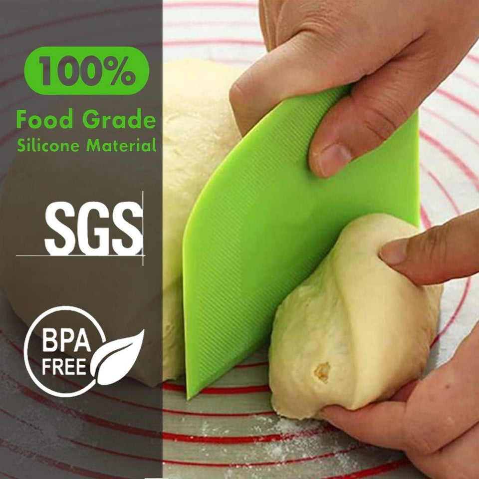 SURDOCA Dough Scraper Bench Scraper - 3P 4.7x3.7" CWastic Flexible Bowl Scraper, Sharp Edge & Angles Cake Scraper. Non-Slip Bakeware Decorating Tools Sculpting & Modeling Tools - Green+White+Green