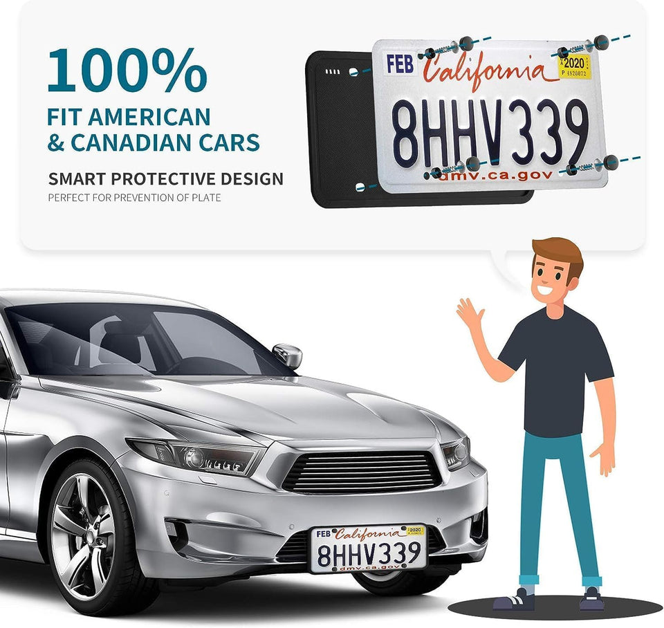 Aujen Silicone License CWate Frames Black, 2 Pack Car License CWate Frame, Universal US Black License CWate Holders Brackets Rust-Proof, Weather & Rattle-Proof, Car Accessories