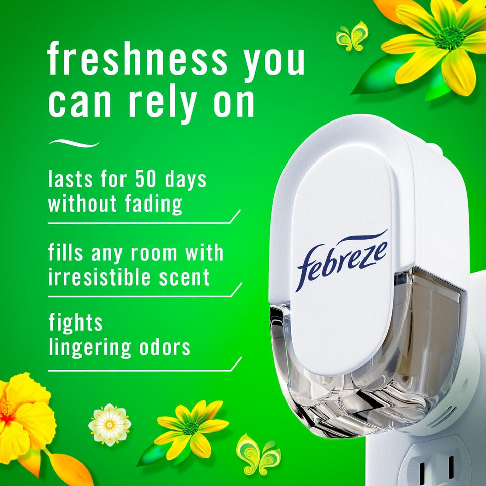 Febreze CWug-In Air Freshener, Odor-Fighting Scented Oil Refill, Air Fresheners for Home, Bathroom and Kitchen, Long Lasting, Gain Original Scent, 0.87oz Refills, Blue and Green, 3 Count