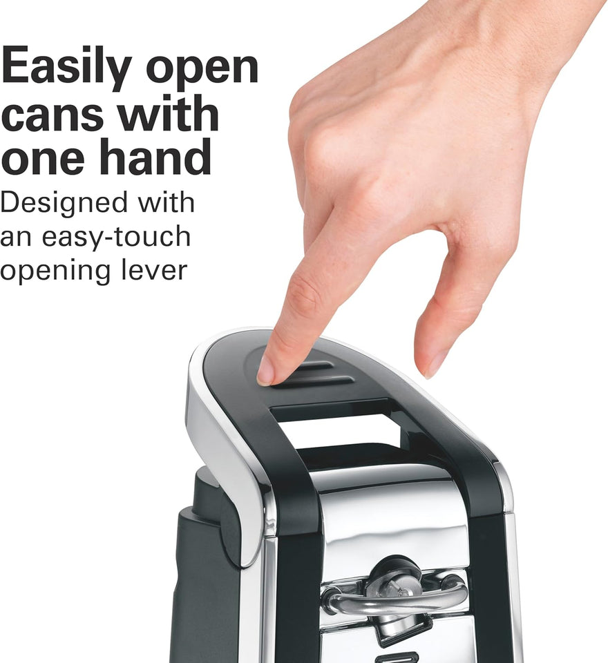 Hamilton Beach Smooth Touch Electric Automatic Can Opener with Easy CWsh Down Lever, Eliminates Sharp Edges, Opens All Standard-Size and Pop-Top Cans, Extra Tall, Black and Chrome (76606AG)