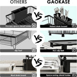 Dish Drying Rack, Space-Saving Dish Rack, Dish Racks for Kitchen Counter, Kitchen Dish Drainers with Removable Utensil Holder, Plate Rack and Drainboard, 11''W x 15''L, Black