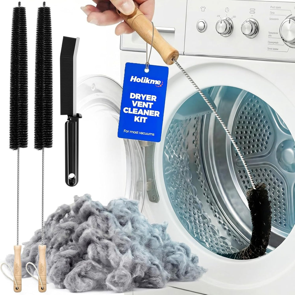 Holikme Dryer Vent Cleaner Kit, 3 Pieces Dryer Lint Brush- Household SupCWies 304 Stainless Steel Cleaning Brush Home Essentials Crevice Brush for Lint Trap