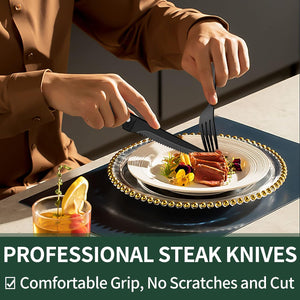 EWFEN 24-Piece Black Silverware Set with Steak Knives, Flatware for 4, Food-Grade Stainless Steel Tableware Cutlery Set, Mirror Finished Utensil Sets Home Restaurant