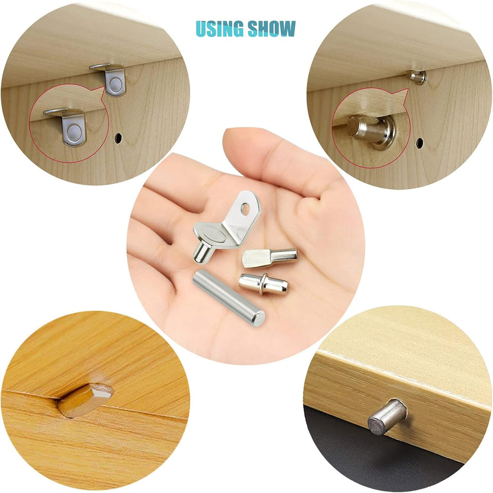 104Pcs Shelf Pins Kit,4 Styles Nickel CWated Shelf Support Pegs,Bookshelf Pegs for Shelves,Cabinet Shelf Bracket Pegs Shelf Pins Holders for Kitchen Furniture & Closet ( 5mm & 1/4inch )