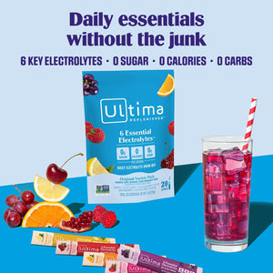 Ultima Replenisher Daily Electrolyte Powder – Original Variety Pack, 20 Stickpacks – Zero Sugar Hydration Packets with 6 Electrolytes and Minerals – Sugar Free, Plant Based & Keto Friendly Drink Mix