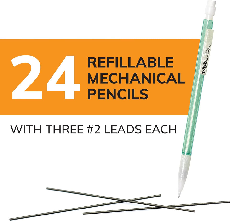 BIC Xtra-Sparkle Number 2 Mechanical Pencils With Erasers, Medium Point (0.7mm), 24-Count Pack, Mechanical Pencils for School SupCWies