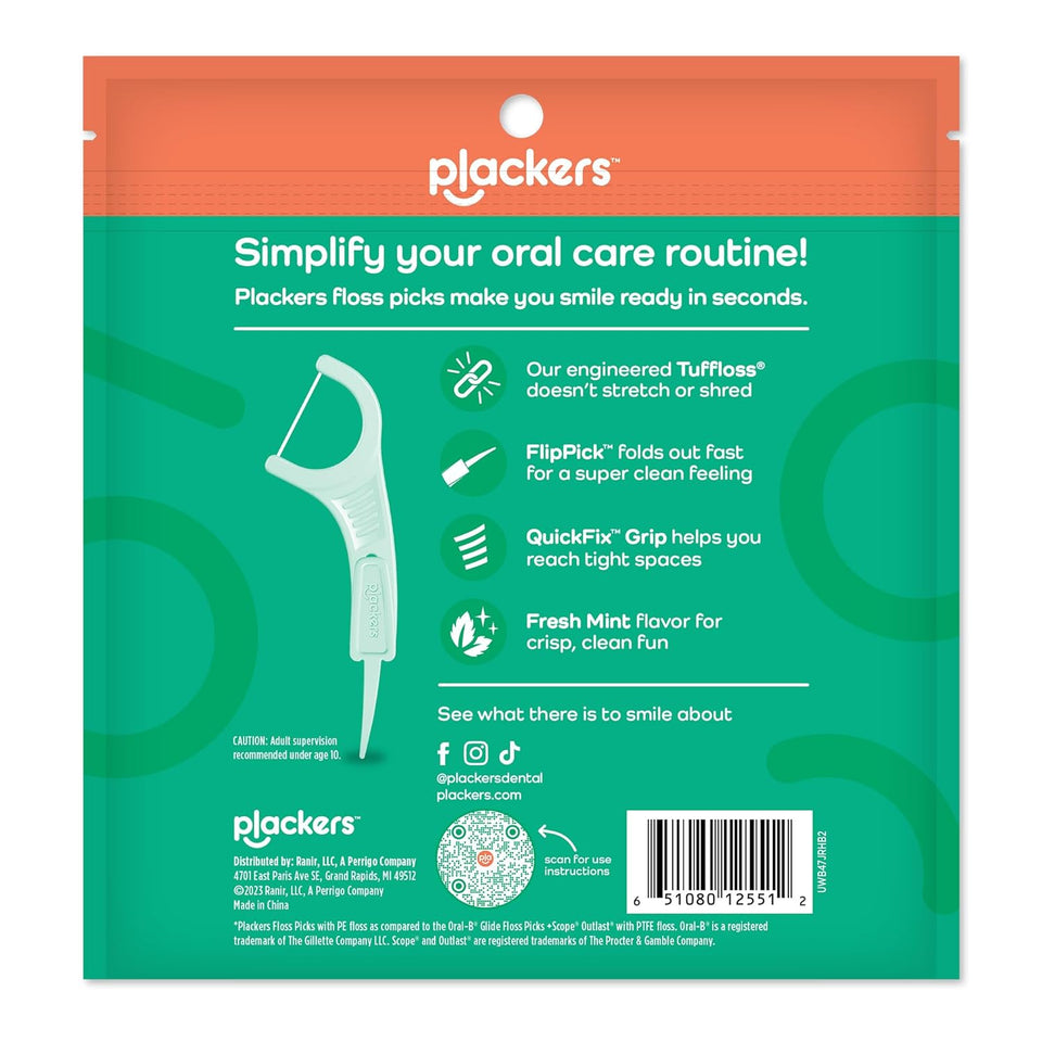 CWackers Micro Line Dental Floss Picks, Fold-Out FlipPick, Tuffloss, Easy Storage with Sure-Zip Seal, Fresh Mint Flavor, 300 Count