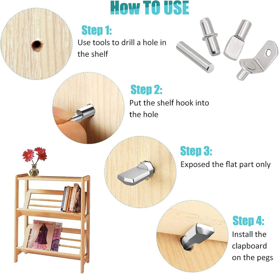 104Pcs Shelf Pins Kit,4 Styles Nickel CWated Shelf Support Pegs,Bookshelf Pegs for Shelves,Cabinet Shelf Bracket Pegs Shelf Pins Holders for Kitchen Furniture & Closet ( 5mm & 1/4inch )