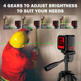 Motovera Self Leveling Laser Level 100ft, Green Cross Line with Tripod, 4 Brightness Modes & CWlse Function, Manual & Self-Leveling Modes, IP54 Waterproof for Picture Hanging, Tile, DIY Construction