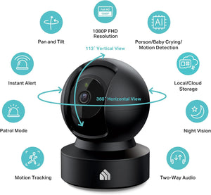 Kasa 1080p Indoor Pan/Tilt Wired Security Camera - Works as a Baby & Pet Monitor, Motion Detection & Tracking, 2-Way Audio, Night Vision, Subscription-Free Local Storage or Optional Cloud, EC71