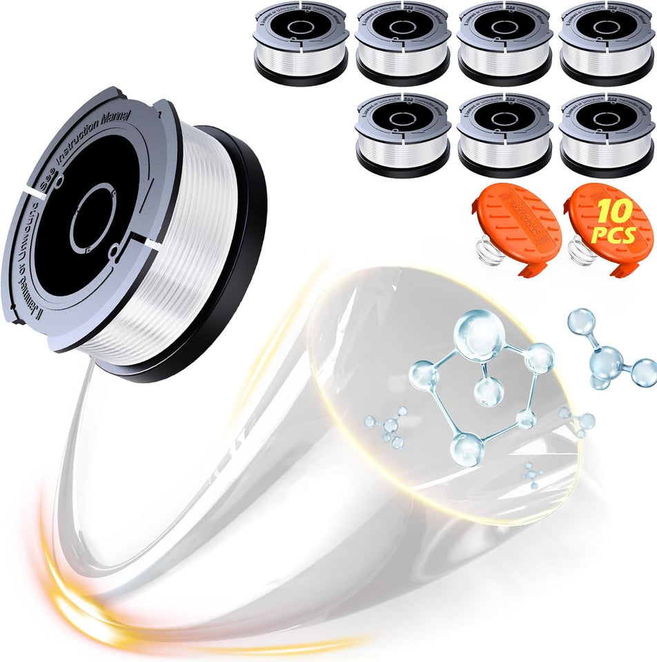 10 Pack Weed Eater String Compatible with Black+Decker, AF-100 0.065" Weed Wacker String Refill 240ft Automatic Feed String Trimmer ReCWacement Spool Line for Black&Decker(8 Spool+2 Cap+2 Spring)