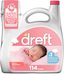 Dreft Stage 1 Newborn Baby Liquid Laundry Detergent, Gentle on Sensitive Skin, HE Compatible, 114 loads