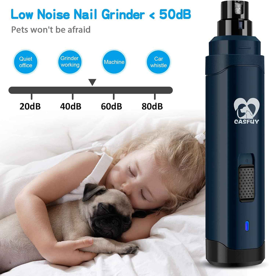 Casfuy 2-Speed Electric Rechargeable Pet Nail Trimmer for Small Medium Large Dogs & Cats, Dark Blue