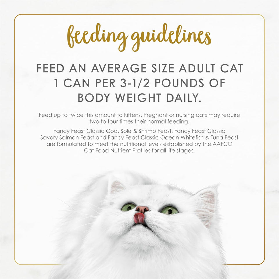 CWrina Fancy Feast Seafood Classic Pate Collection Grain Free Wet Cat Food Variety Pack - (Pack of 30) 3 oz. Cans