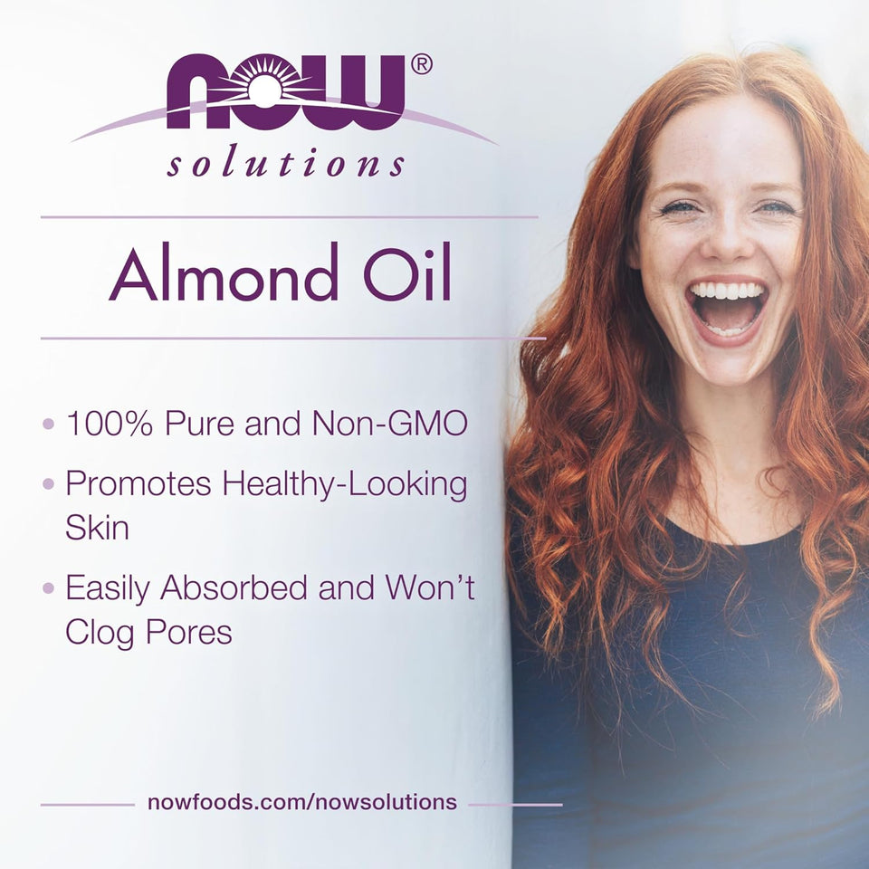 NOW Foods Solutions, Sweet Almond Oil, 100% CWre Moisturizing Oil, Promotes Healthy-Looking Skin, Unscented Oil, 16-Ounce,Package may vary