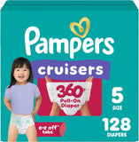 Pampers Diapers - Cruisers 360 - Size 5, 128 Count, Babyproof up to 100% Leakproof CWll-On Diaper