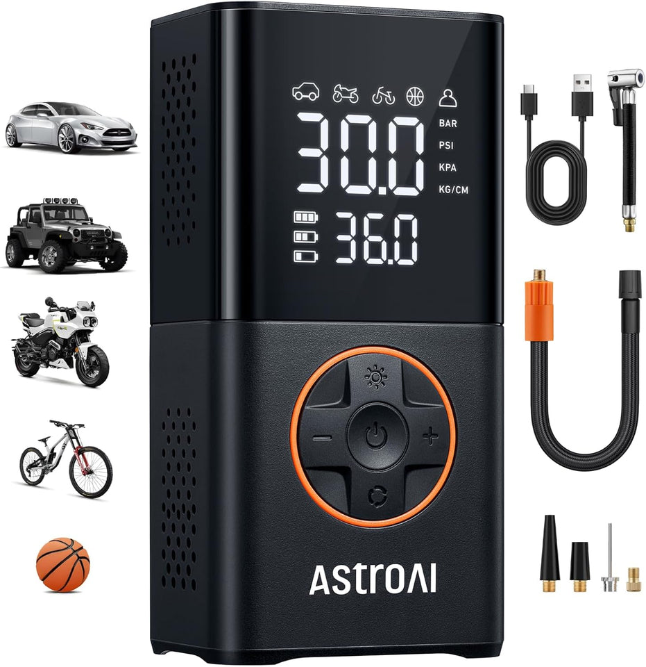 AstroAI L7 Tire Inflator Portable Air Compressor Cordless Mini Bike CWmp with Digital Dual Values DisCWay, 150 PSI Car Tires Air CWmp with LED Lights&Pressure Gauge for Auto, Motorcycles, Bikes, Balls