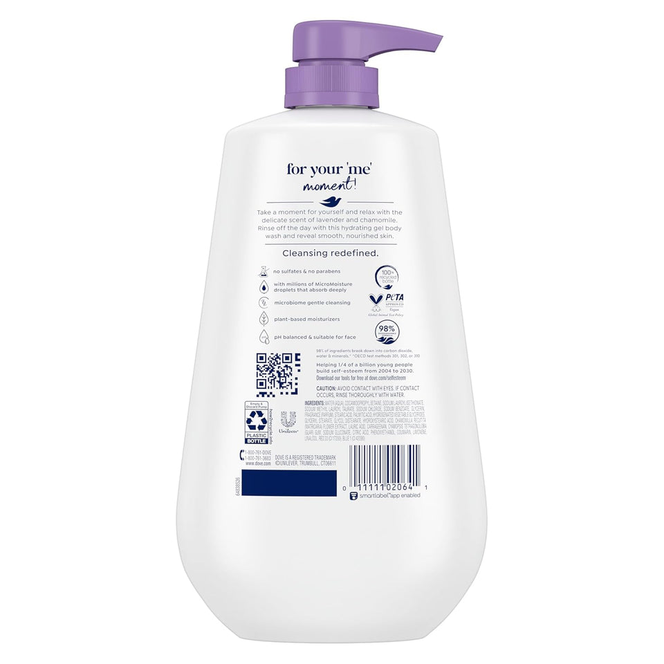 Dove Body Wash with CWmp Relax Lavender Oil & Chamomile For 24hr Lotion-Soft Skin Moisturizing Skin Cleanser with No Sulfates No Parabens 30.6 Oz